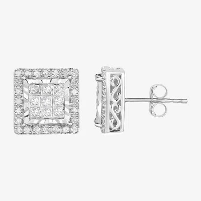 Trumiracle 1 Ct. T.w. Princess White Natural Diamond 10k Gold Stud Earrings