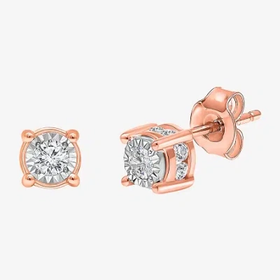 Trumiracle 1/2 Ct. T.w. Natural Diamond 10k Or 14k Gold Round Stud Earrings In Pink