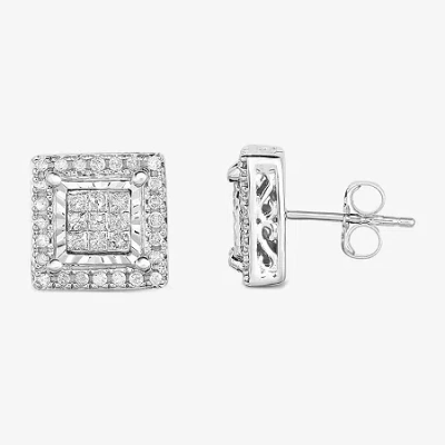 Trumiracle 1/2 Ct.t.w. Natural Princess Natural Diamond 10k Gold Stud Earrings In White