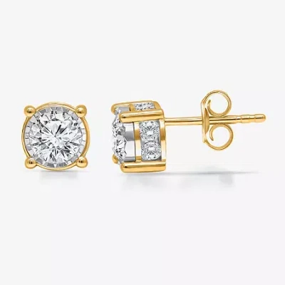 Trumiracle Tru Miracle 2 Ct. T.w. Lab Grown White Diamond 10k Gold 6.7mm Round Stud Earrings In Yellow