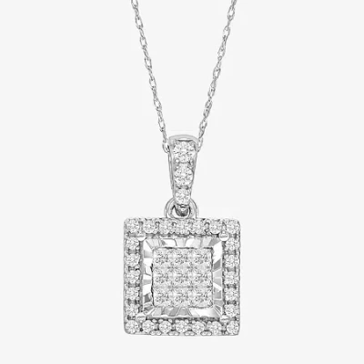 Trumiracle Tru Miracle Womens 1/4 Ct. T.w. Natural White Diamond 10k White Gold 18 Inch Pendant Necklace In Transparent