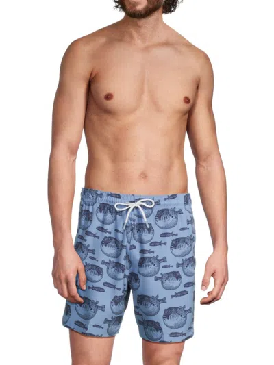 Trunks Surf + Swim Men's Sano 65 Fish Print Swim Shorts In Denim Blue