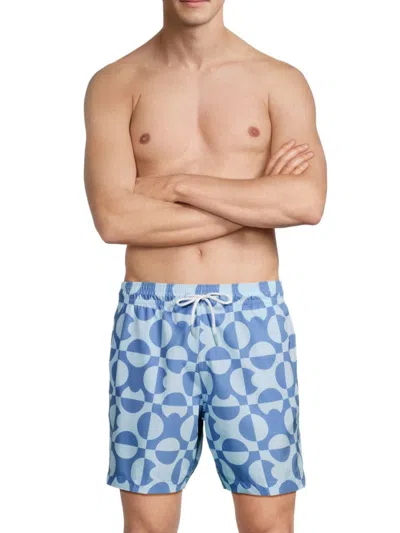 Trunks Surf + Swim Men's Sano 65 Geometric Print Swim Shorts In Tide Blue