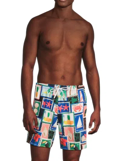 Trunks Surf + Swim Men's Sano 65 Stamp Print Swim Shorts In Marine Multi