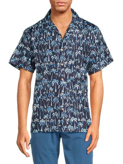 Trunks Surf + Swim Men's Waikiki Palm Print Camp Shirt In Marine