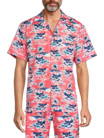 Trunks Surf + Swim Men's Waikiki Tropical Camp Shirt In Coral