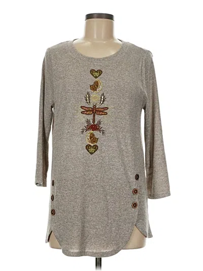 Pre-owned Truself 3/4 Sleeve Top Gray Crew Neck Tops