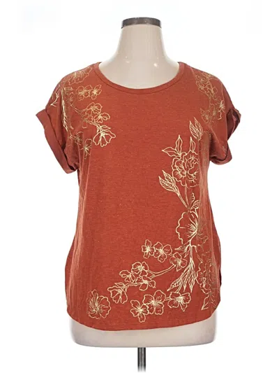 Pre-owned Truself Short Sleeve Top Brown Scoop Neck Tops