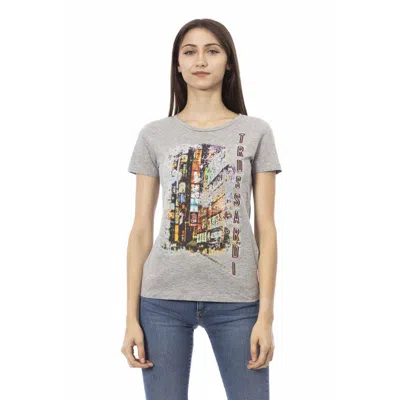 Trussardi Action Chic Gray Cotton Blend Tee With Unique Women's Print