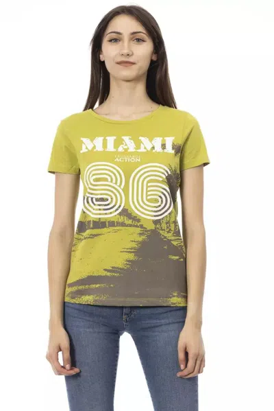 Trussardi Action Chic Green Short Sleeve Round Neck Tee In Yellow