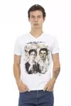 Trussardi Action Elegant V-neck Designer Tee With Chic Front Print