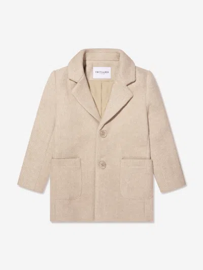 Trussardi Kids' Boys Imaril Long Coat In Beige