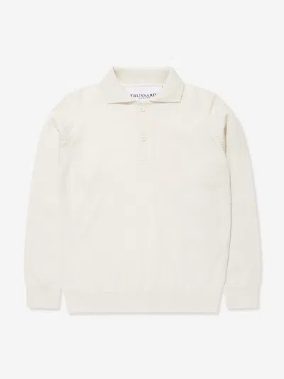 Trussardi Kids' Boys Sidus Long Sleeve Polo Shirt In Ivory