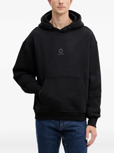Trussardi Button Hooded Sweater In Black