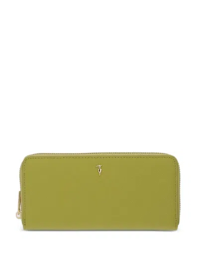 Trussardi Cameo Logo-plaque Pebbled-texture Wallet In Green