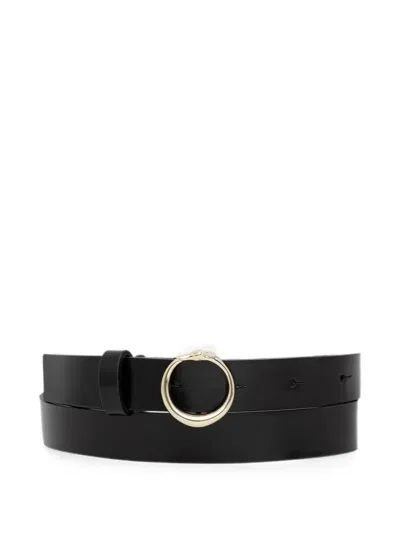 Trussardi Circular-buckle Leather Belt In Black