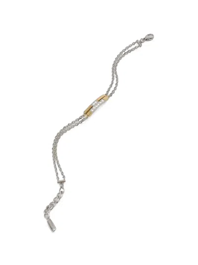 Trussardi Crystal-embellished Double-chain Bracelet In Metallic