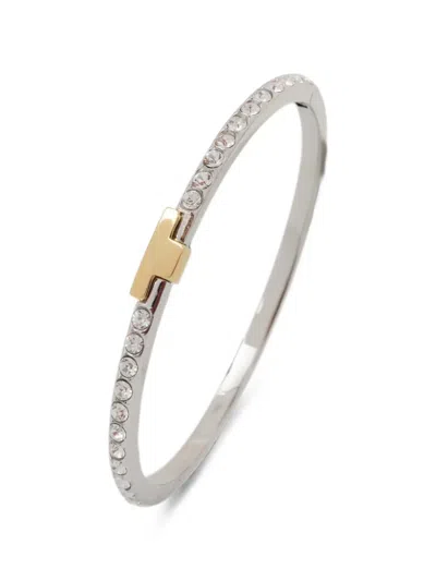 Trussardi Crystal-embellished Logo-plaque Bracelet In Metallic
