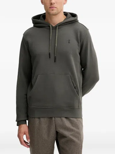 Trussardi Diagonal Drawstring Logo Hoodie In Gray
