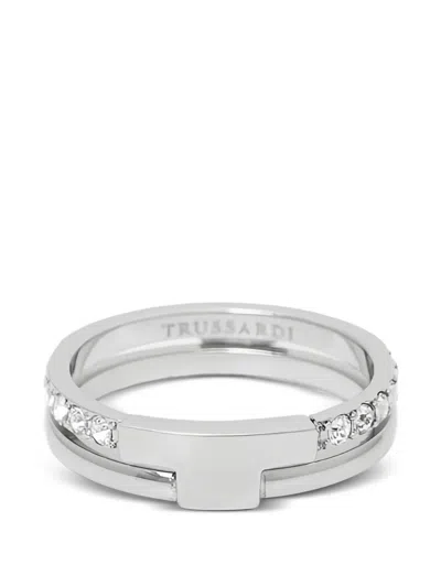 Trussardi Embellished Band Ring In Silver