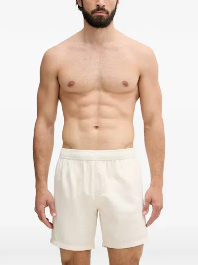 Trussardi Embroidered Elasticated Swim Shorts In Neutrals