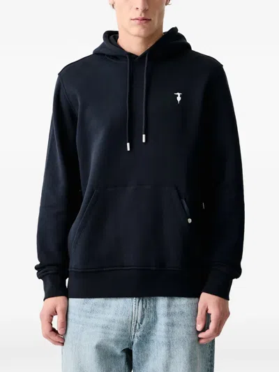 Trussardi Embroidered-logo Drawstring Hoodie In Blue
