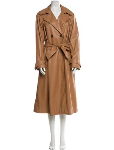 Pre-owned Trussardi Faux Leather Trench Coat In Brown