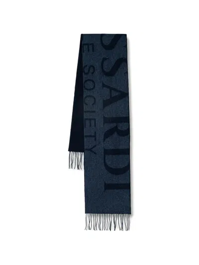 Trussardi Gentle Society Logo-intarsia Fringed Scarf In Blue