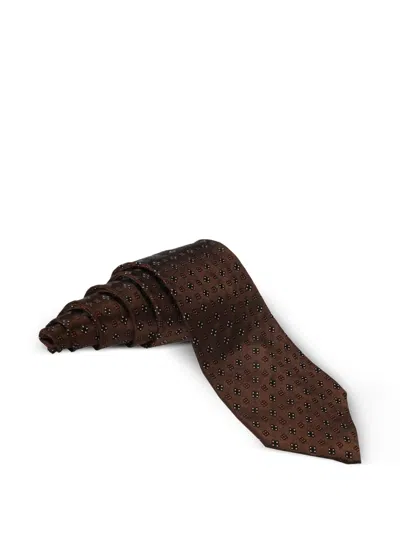 Trussardi Geometric Micro-pattern Silk Tie In Brown