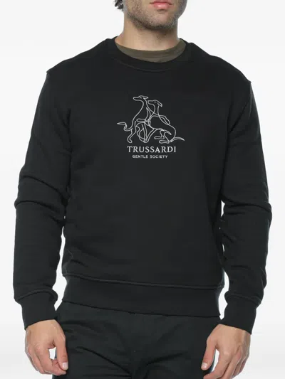 Trussardi Girocollo Gentle Society Embroidered Sweater In Black