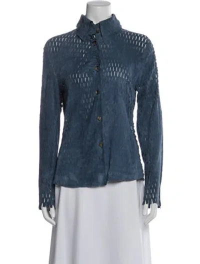 Pre-owned Trussardi Goat Leather Long Sleeve Button-up Top In Blue