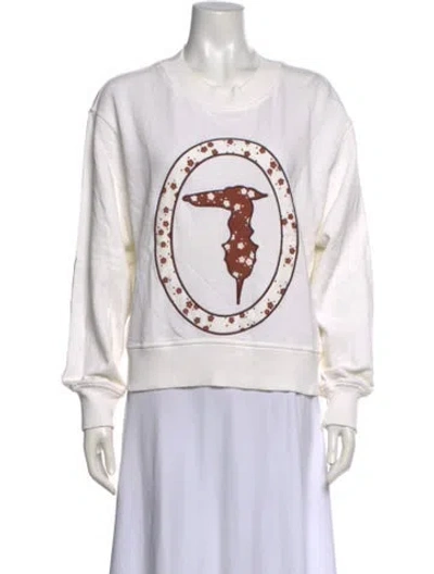 Pre-owned Trussardi Graphic Print Crew Neck Sweatshirt In White