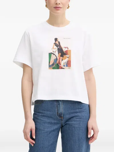 Trussardi Graphic-print Side-slit T-shirt In White