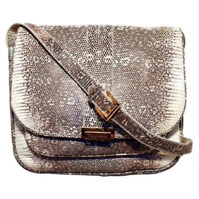 Pre-owned Trussardi Grey And White Ring Lizard Messenger Shoulder Bag
