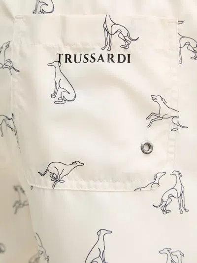 Trussardi Greyhound-print Drawstring Swim Shorts In Neutral