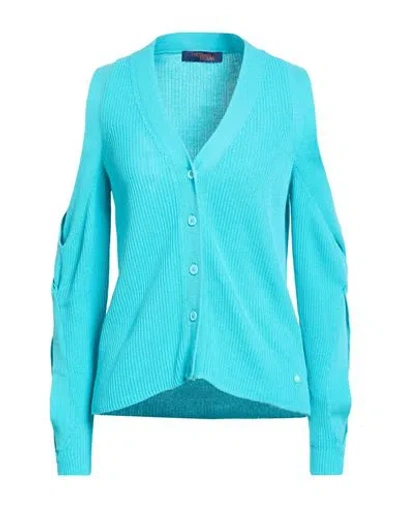 Trussardi Jeans Woman Cardigan Turquoise Size Xs Cotton In Blue