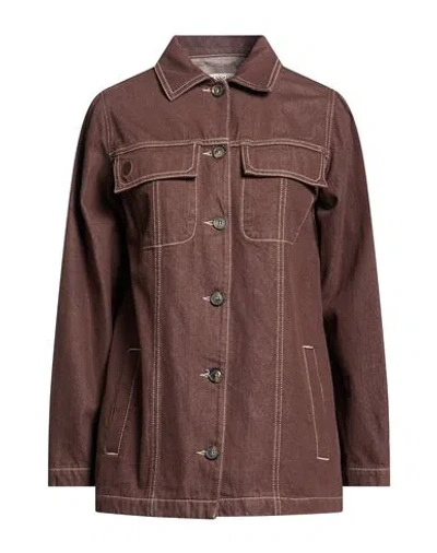 Trussardi Jeans Woman Denim Shirt Brown Size 4 Cotton In Burgundy