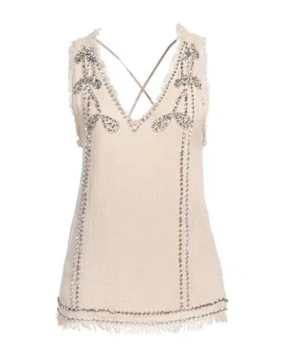 Trussardi Jeans Woman Top Beige Size 4 Cotton, Lurex