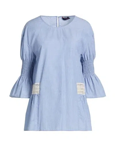Trussardi Jeans Woman Top Blue Size 4 Cotton