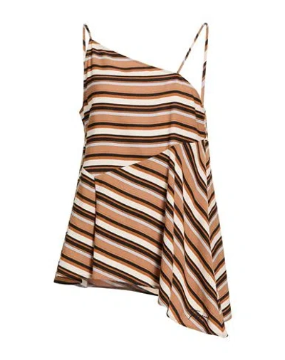 Trussardi Jeans Woman Top Camel Size 4 Viscose, Polyamide In Brown