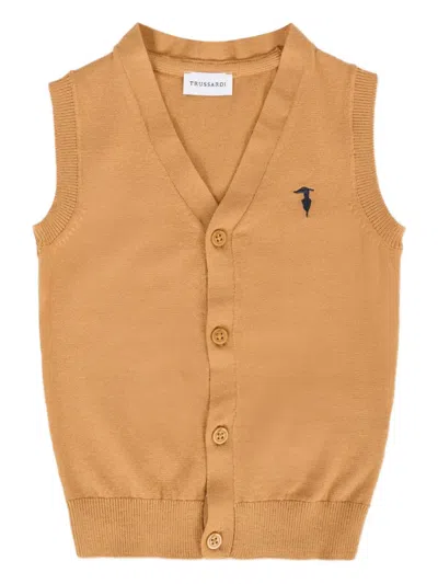 Trussardi Junior Babies' Button-fastening Logo Vest In Nude