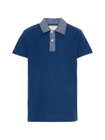 Trussardi Junior Kids' Contrast-collar Polo Shirt In Blue