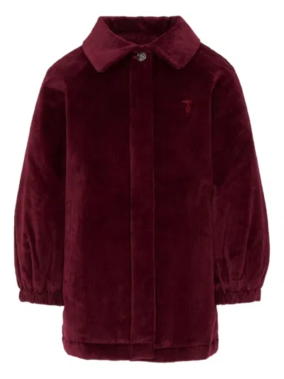 Trussardi Junior Corduroy-collared Coat In Red