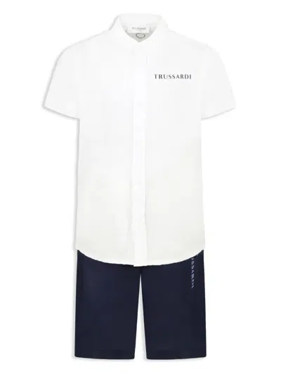 Trussardi Junior Kids' Cotton Shirt And Shorts Set In White
