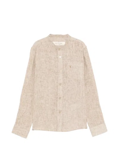 Trussardi Junior Kids' Embroidered Band-collar Shirt In Neutral