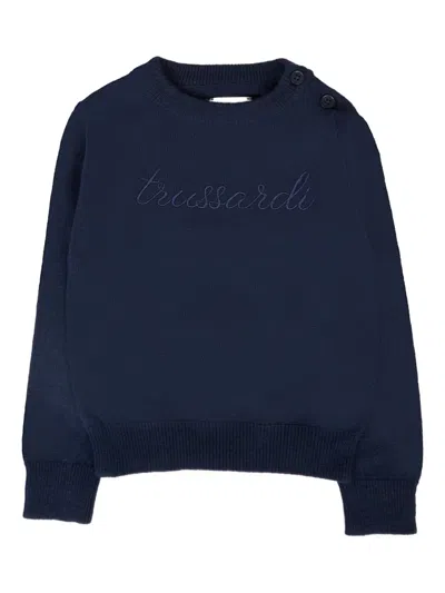 Trussardi Junior Babies' Embroidered Button-placket Sweatshirt In Blue