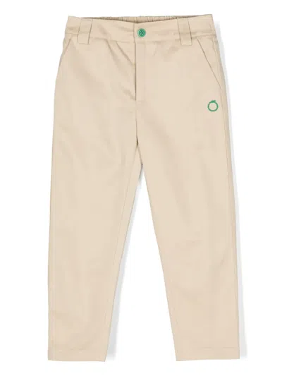 Trussardi Junior Kids' Embroidered-logo Cotton Trousers In Neutrals