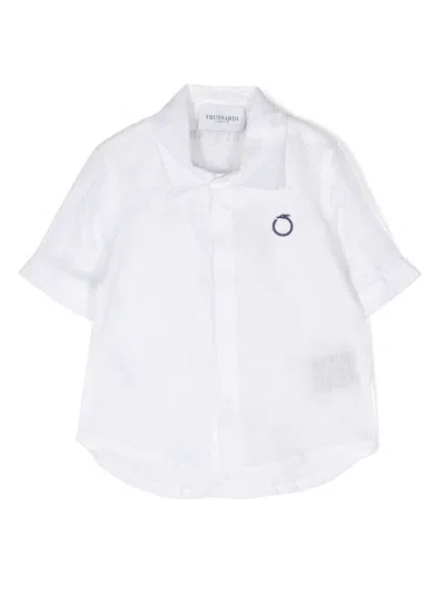 Trussardi Junior Babies' Embroidered-logo Linen Shirt In White