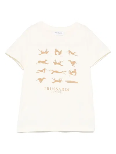 Trussardi Junior Kids' Graphic-print T-shirt In Neutrals