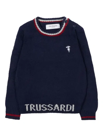 Trussardi Junior Babies' Logo-detail Crew-neck Sweater In Blue